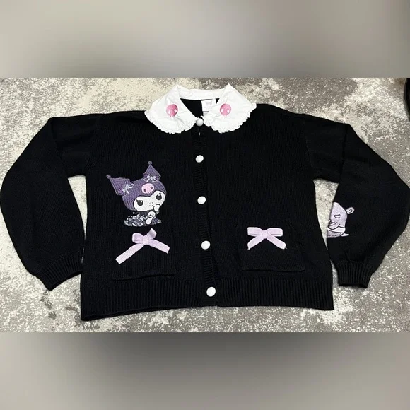 Hot Topic Kuromi Dress-Up Collar Cardigan Size M Black Deadstock - Picture 4 of 10